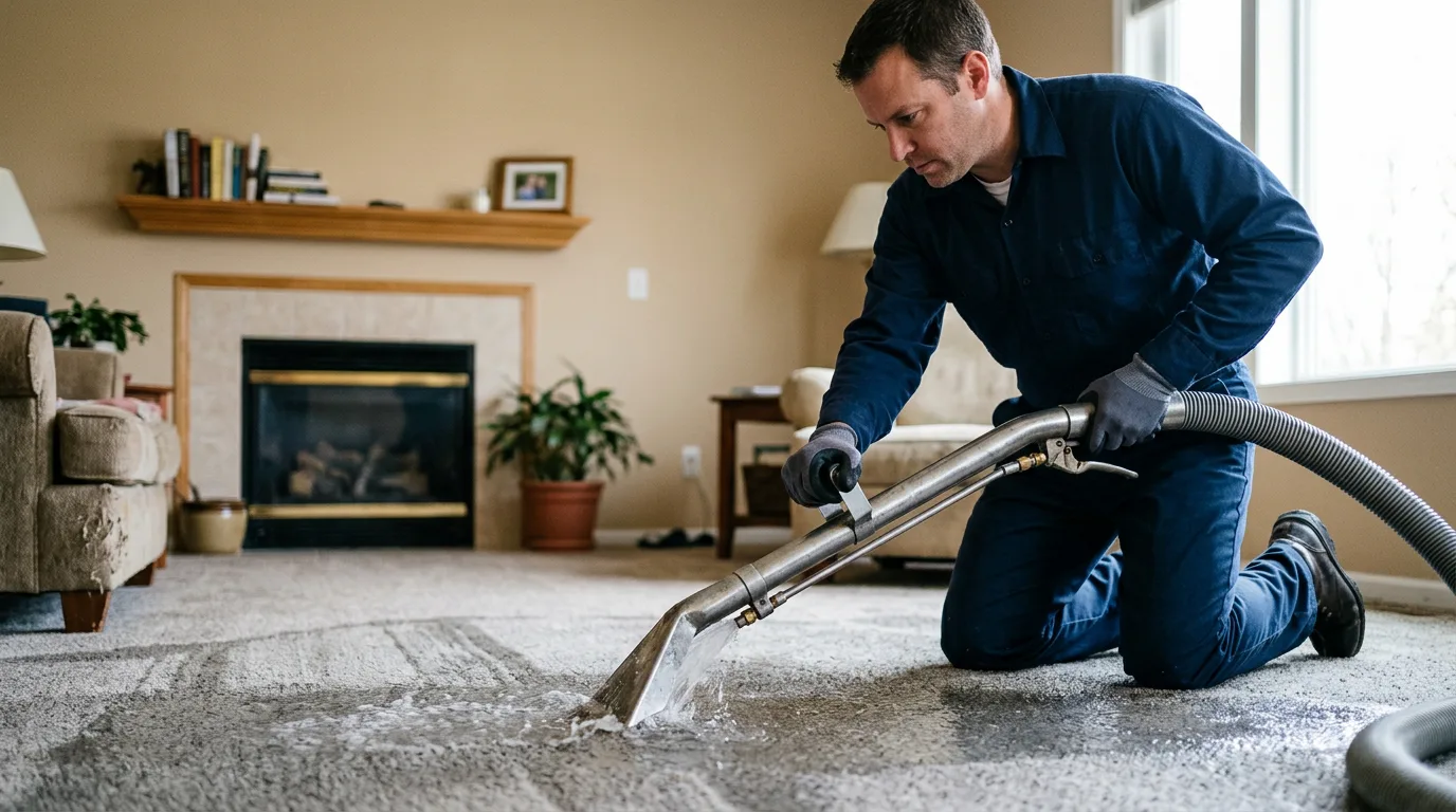 Water damage restoration technician working near Alton, VA